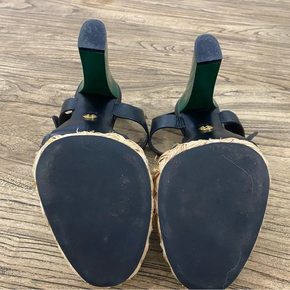 Tory Burch Abella Black Strappy Heels with Green Block Heel - Picture 4 of 7